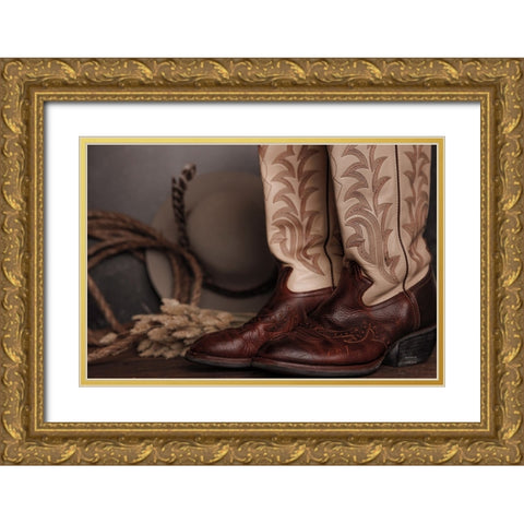 Cowboy Boots XI Gold Ornate Wood Framed Art Print with Double Matting by Larson, Nathan