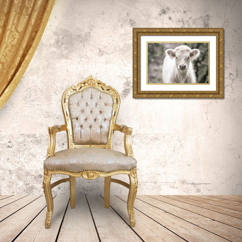 White Calf Gold Ornate Wood Framed Art Print with Double Matting by Larson, Nathan