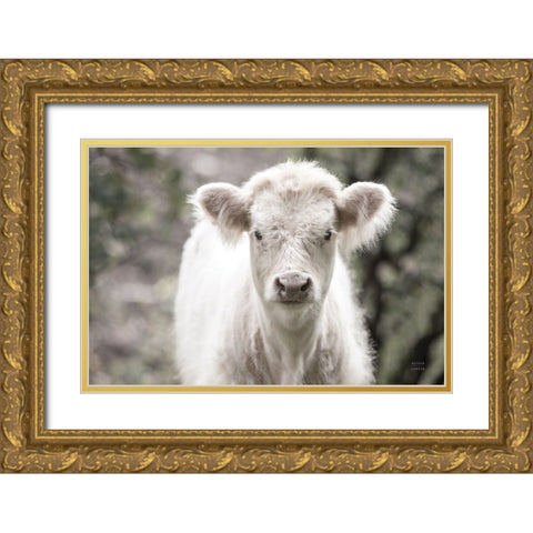 White Calf Gold Ornate Wood Framed Art Print with Double Matting by Larson, Nathan