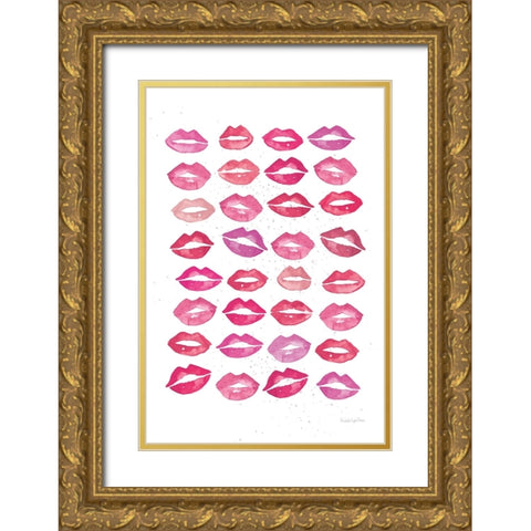 Kiss Me Quick No Words Pink Gold Ornate Wood Framed Art Print with Double Matting by Charro, Mercedes Lopez