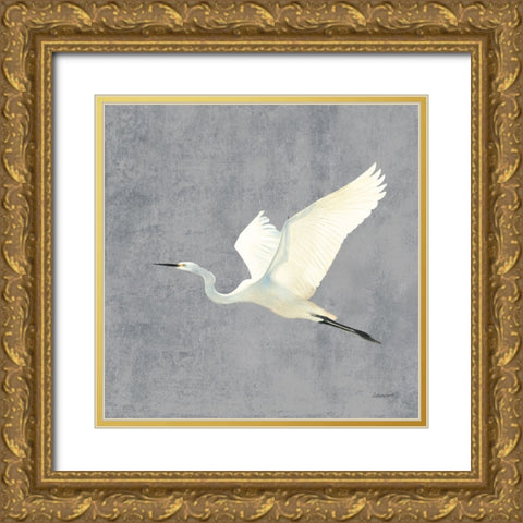 Egret Alighting II Flipped Gray No Grass Gold Ornate Wood Framed Art Print with Double Matting by Lovell, Kathrine