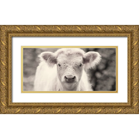 White Calf Panel Gold Ornate Wood Framed Art Print with Double Matting by Larson, Nathan