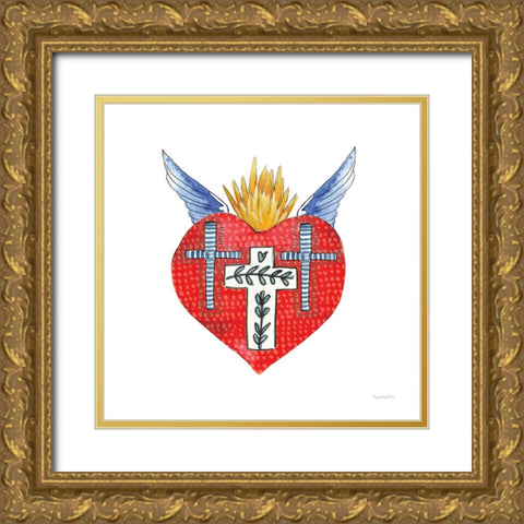 Sacred Heart II Gold Ornate Wood Framed Art Print with Double Matting by Charro, Mercedes Lopez