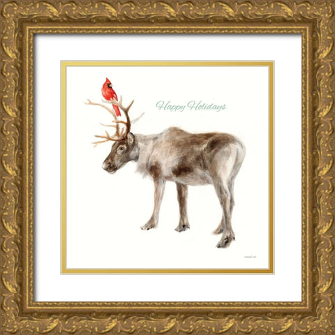 Reindeer Friends v2 Gold Ornate Wood Framed Art Print with Double Matting by Nai, Danhui