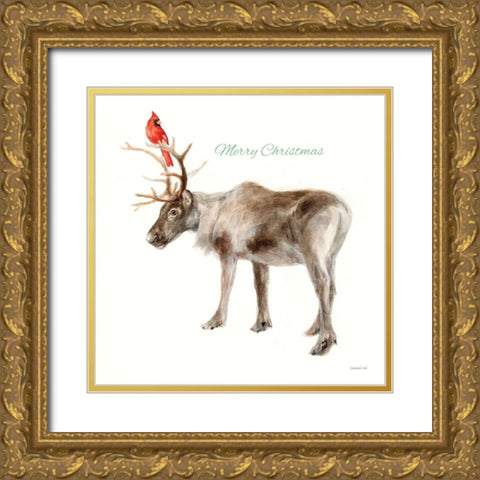 Reindeer Friends v3 Gold Ornate Wood Framed Art Print with Double Matting by Nai, Danhui