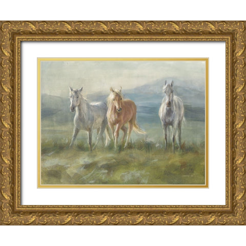 Rangeland Horses Gold Ornate Wood Framed Art Print with Double Matting by Nai, Danhui