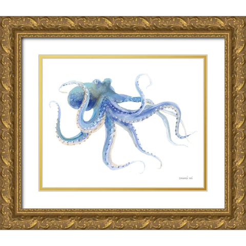 Undersea Octopus Gold Ornate Wood Framed Art Print with Double Matting by Nai, Danhui