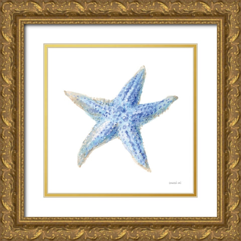 Undersea Starfish Gold Ornate Wood Framed Art Print with Double Matting by Nai, Danhui