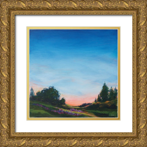 Lupine Evening Gold Ornate Wood Framed Art Print with Double Matting by Schlabach, Sue