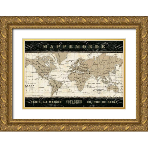 Mappemonde Gold Ornate Wood Framed Art Print with Double Matting by Pela Studio