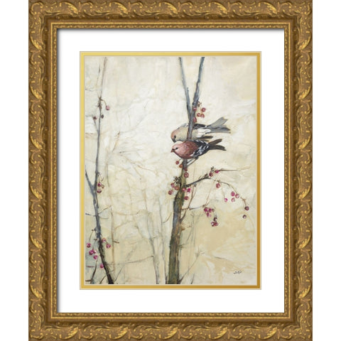Wings in the Berries Gold Ornate Wood Framed Art Print with Double Matting by Purinton, Julia