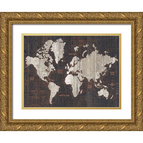 Old World Map Dark Neutral Crop Gold Ornate Wood Framed Art Print with Double Matting by Wild Apple Portfolio