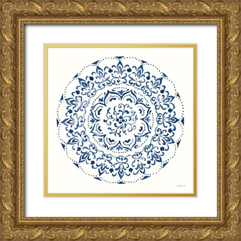 Circle of Life I Indigo Gold Ornate Wood Framed Art Print with Double Matting by Nai, Danhui