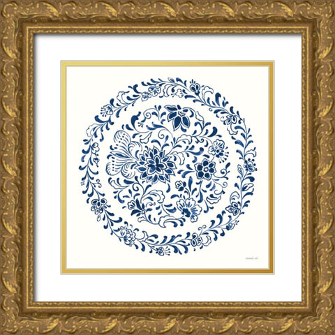 Circle of Life III Indigo Gold Ornate Wood Framed Art Print with Double Matting by Nai, Danhui