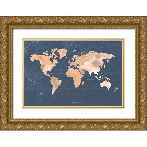 Mindfully Marbled Map Gold Ornate Wood Framed Art Print with Double Matting by Escalante, Omar