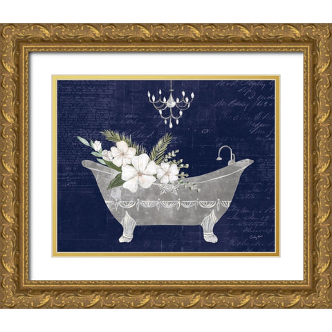 Floral Bath I Indigo Gold Ornate Wood Framed Art Print with Double Matting by Prahl, Courtney