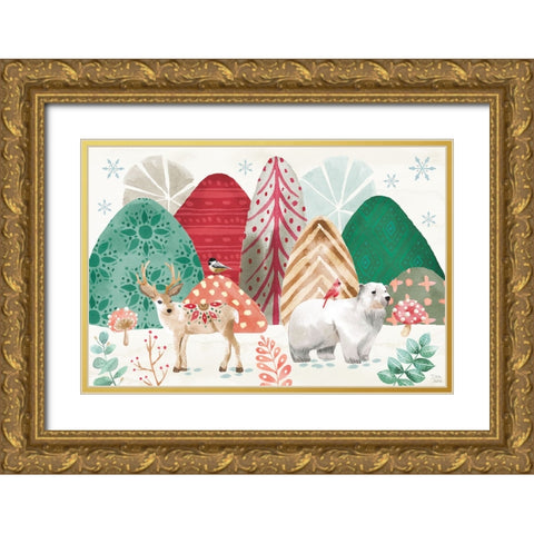 Snowy Critters I Gold Ornate Wood Framed Art Print with Double Matting by June, Dina
