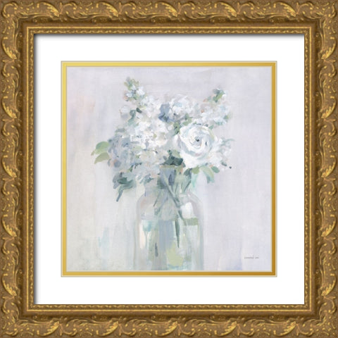 Shades of White Bouquet Gold Ornate Wood Framed Art Print with Double Matting by Nai, Danhui