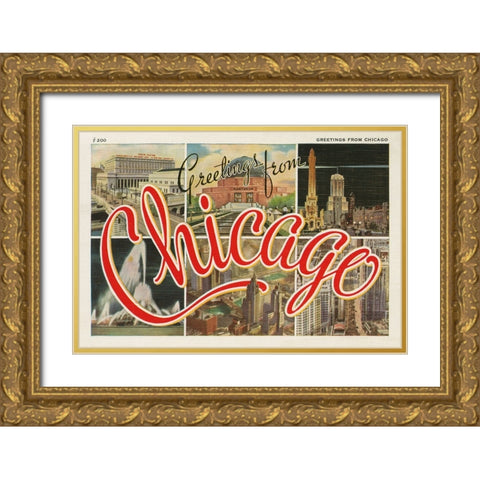 Chicago Postcard I v2 Gold Ornate Wood Framed Art Print with Double Matting by Wild Apple Portfolio