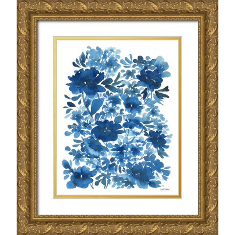 Blue Floral Gold Ornate Wood Framed Art Print with Double Matting by Trimbach, Leslie