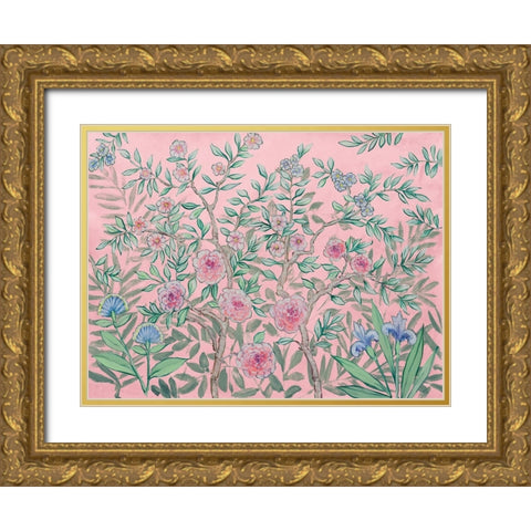 French Garden Pink Gold Ornate Wood Framed Art Print with Double Matting by Purinton, Julia