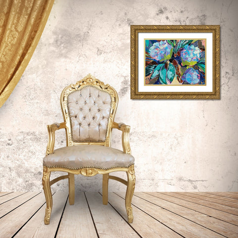 Hydrangea Harmony Gold Ornate Wood Framed Art Print with Double Matting by Vertentes, Jeanette
