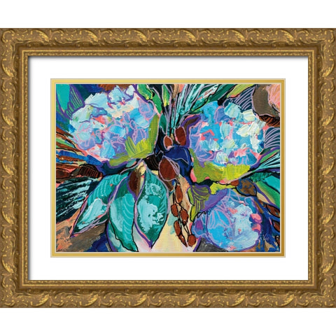 Hydrangea Harmony Gold Ornate Wood Framed Art Print with Double Matting by Vertentes, Jeanette