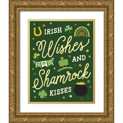 Shamrock Wishes II Gold Ornate Wood Framed Art Print with Double Matting by Marshall, Laura