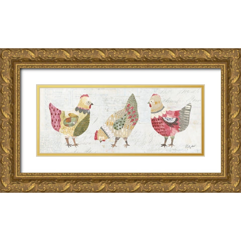 Patchwork Chickens I Gold Ornate Wood Framed Art Print with Double Matting by Prahl, Courtney