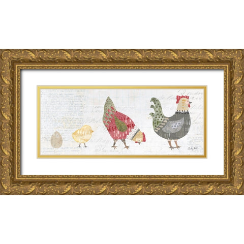 Patchwork Chickens II Gold Ornate Wood Framed Art Print with Double Matting by Prahl, Courtney