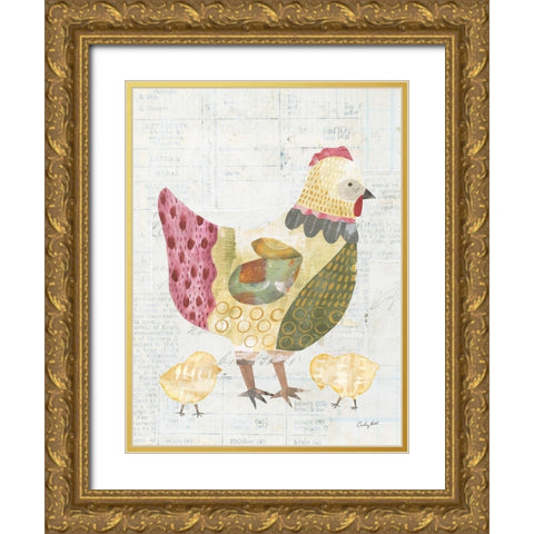 Patchwork Chickens III Gold Ornate Wood Framed Art Print with Double Matting by Prahl, Courtney