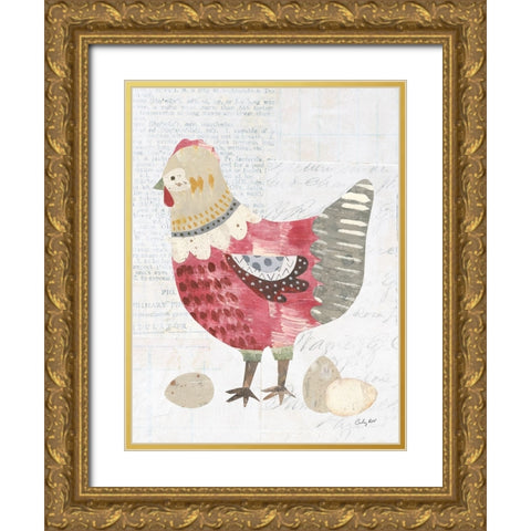 Patchwork Chickens IV Gold Ornate Wood Framed Art Print with Double Matting by Prahl, Courtney