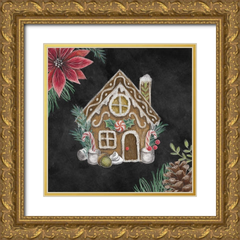 Christmas Chalk Gingerbread House Gold Ornate Wood Framed Art Print with Double Matting by Urban, Mary