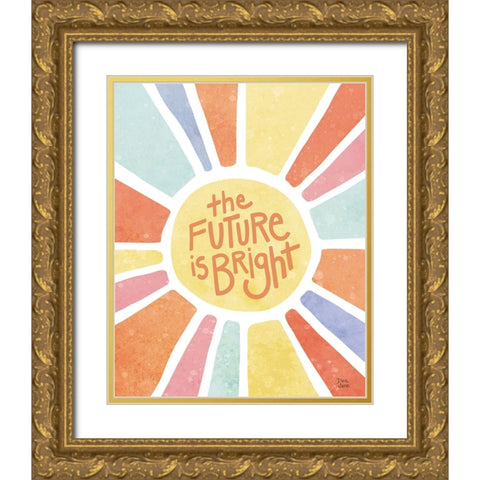 The Future is Bright Pastel Gold Ornate Wood Framed Art Print with Double Matting by June, Dina