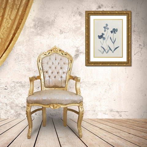 Blue Florals I Gold Ornate Wood Framed Art Print with Double Matting by Munger, Pamela