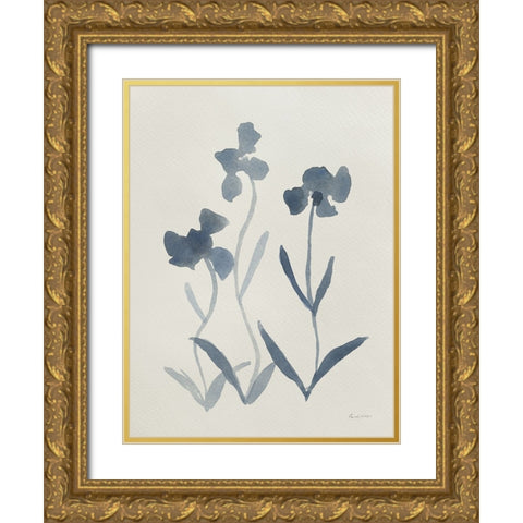 Blue Florals I Gold Ornate Wood Framed Art Print with Double Matting by Munger, Pamela