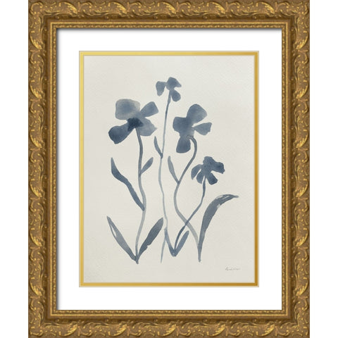 Blue Florals II Gold Ornate Wood Framed Art Print with Double Matting by Munger, Pamela