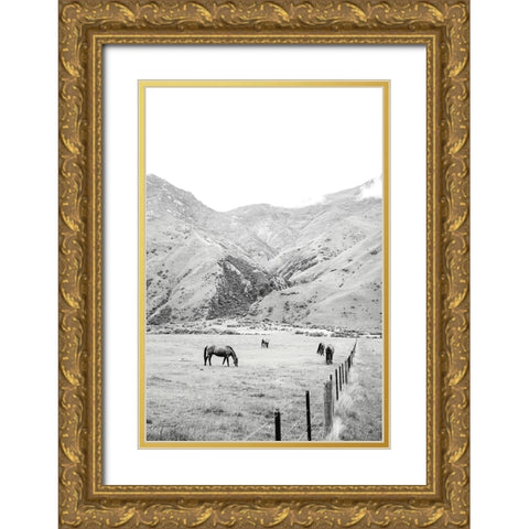 Moke Lake Horses V Gold Ornate Wood Framed Art Print with Double Matting by Marshall, Laura