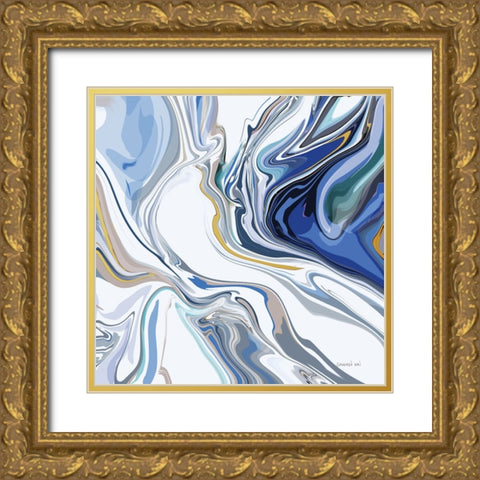 Psychedelic Blue III Gold Ornate Wood Framed Art Print with Double Matting by Nai, Danhui