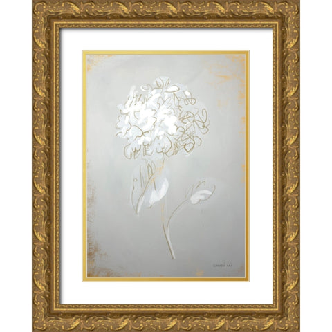 White Floral Sketch I Gold Ornate Wood Framed Art Print with Double Matting by Nai, Danhui