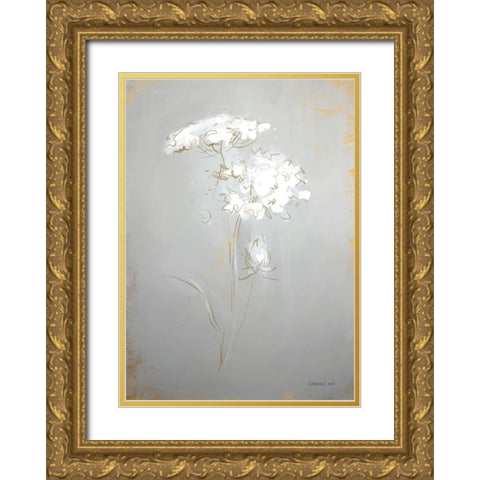White Floral Sketch II Gold Ornate Wood Framed Art Print with Double Matting by Nai, Danhui