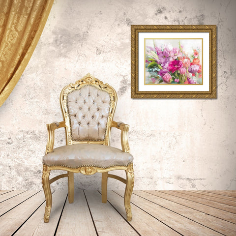 Bright Florals Gold Ornate Wood Framed Art Print with Double Matting by Nai, Danhui