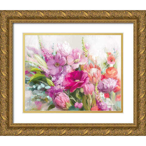 Bright Florals Gold Ornate Wood Framed Art Print with Double Matting by Nai, Danhui