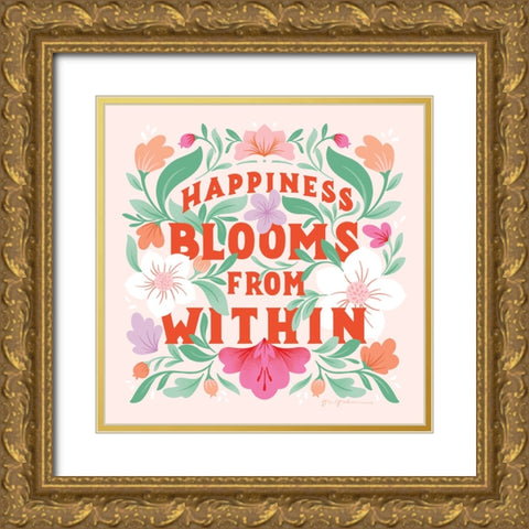 Happiness Blooms I Gold Ornate Wood Framed Art Print with Double Matting by Graham, Gia