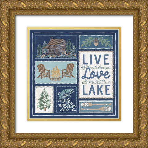 Lakeside Days VIII Blue Gold Ornate Wood Framed Art Print with Double Matting by Marshall, Laura