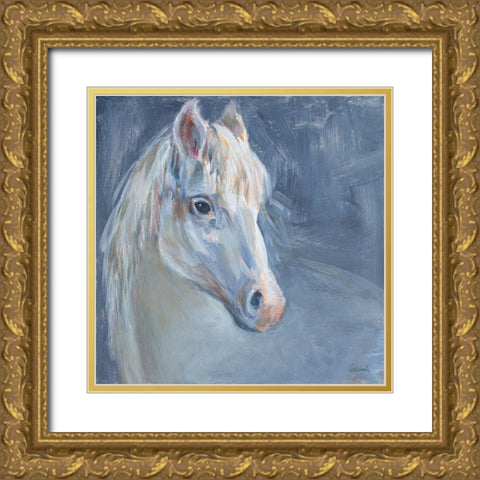 Gentle Gray Horse Gold Ornate Wood Framed Art Print with Double Matting by Schlabach, Sue