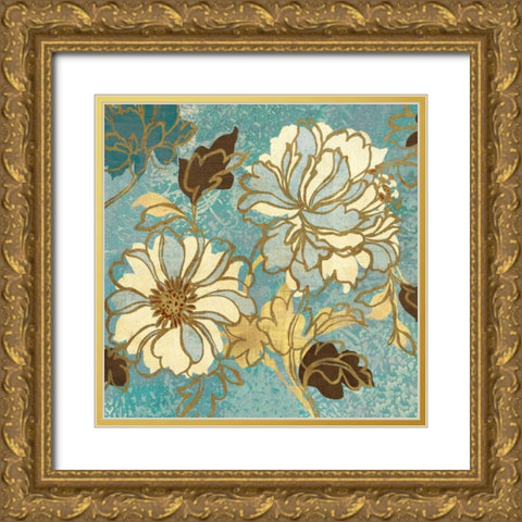 Sophias Flowers I Blue Gold Ornate Wood Framed Art Print with Double Matting by Wild Apple Portfolio
