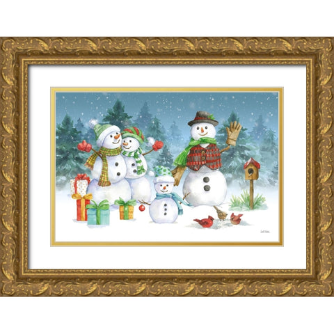 Snowman Family I Gold Ornate Wood Framed Art Print with Double Matting by Trimbach, Leslie