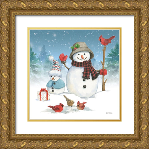 Snowman Family II Gold Ornate Wood Framed Art Print with Double Matting by Trimbach, Leslie