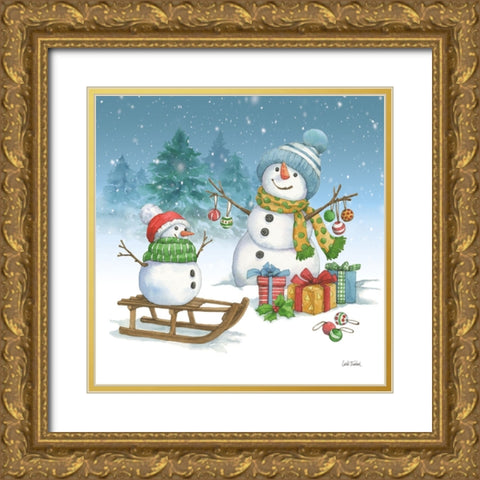 Snowman Family III Gold Ornate Wood Framed Art Print with Double Matting by Trimbach, Leslie